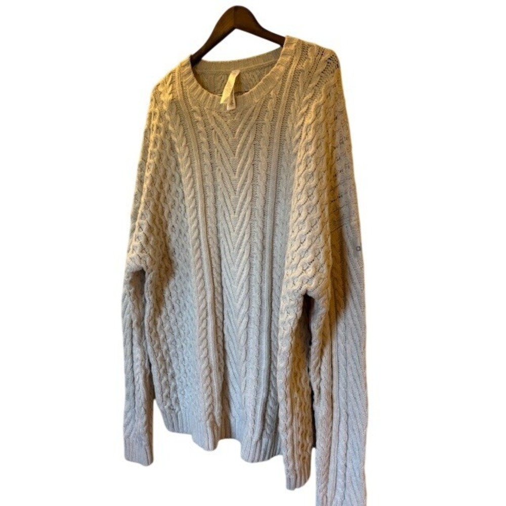 Alo Yoga Women's XXL Oversized Cable Knit Sweater Cream Cashmere Blend